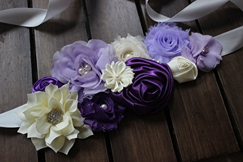 nania maternity pregnancy sash for Mon to be baby shower sash flower sash (Purple) - Image 3
