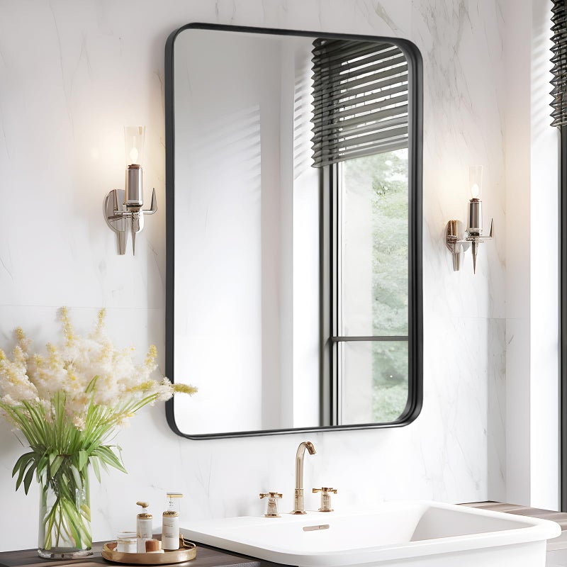 Fabuday Bathroom Mirror Over Sink 24x36 Black - Framed Matte Bathroom Vanity Mirror, Wall Mounted Decor Mirror for Living Room, Restroom, Entryway, Hangs Vertically or Horizontally - Image 1