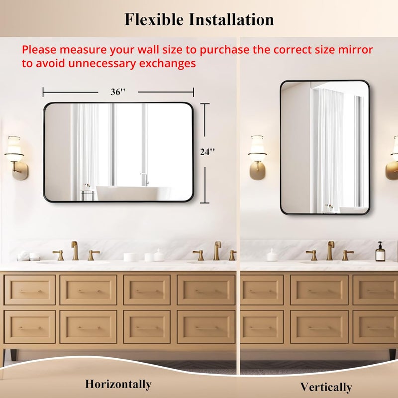 Fabuday Bathroom Mirror Over Sink 24x36 Black - Framed Matte Bathroom Vanity Mirror, Wall Mounted Decor Mirror for Living Room, Restroom, Entryway, Hangs Vertically or Horizontally - Image 2