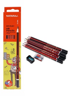 NATARAJ أقلام رصاص جرافيت من روبي HB مكونة من 12 قطعة مع مبراة وممحاة  - Image 1