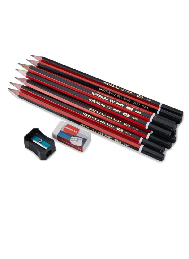NATARAJ - 12-Piece Ruby HB Graphite Pencils With One Sharpener And Eraser - Image 1