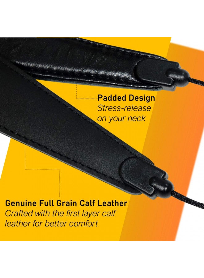 Libretto Libretto Junior/Small Neck Padded Sax Strap, Pure Black, Soft Genuine Leather, Adjustable, Less Stressed, Swivel Snap, Comfy, Exquisitely Designed for Soprano Sax & More! Great Gift for Saxophonists! - Image 1