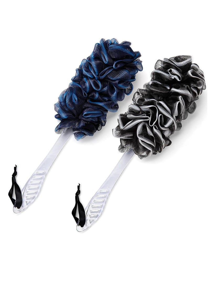 QE 2Pack Loofah Sponge, Qewro Dual-Sided Loofah on a Stick Exfoliating Body with Long Handle, Body Scrubber for Back use in Shower with Loufas or Lufa for Men Women (2Pack Black and Navyblue)  - Image 1