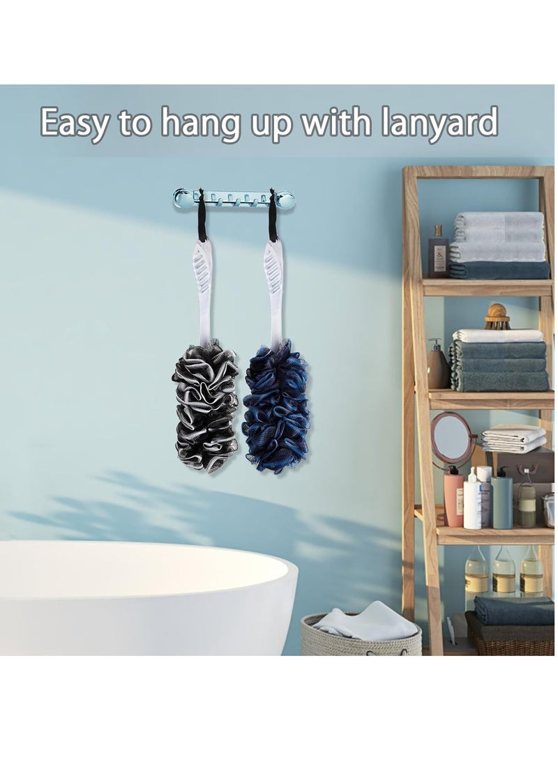 QE 2Pack Loofah Sponge, Qewro Dual-Sided Loofah on a Stick Exfoliating Body with Long Handle, Body Scrubber for Back use in Shower with Loufas or Lufa for Men Women (2Pack Black and Navyblue)  - Image 3