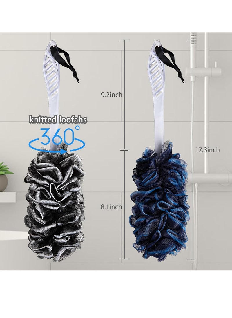 QE 2Pack Loofah Sponge, Qewro Dual-Sided Loofah on a Stick Exfoliating Body with Long Handle, Body Scrubber for Back use in Shower with Loufas or Lufa for Men Women (2Pack Black and Navyblue)  - Image 4