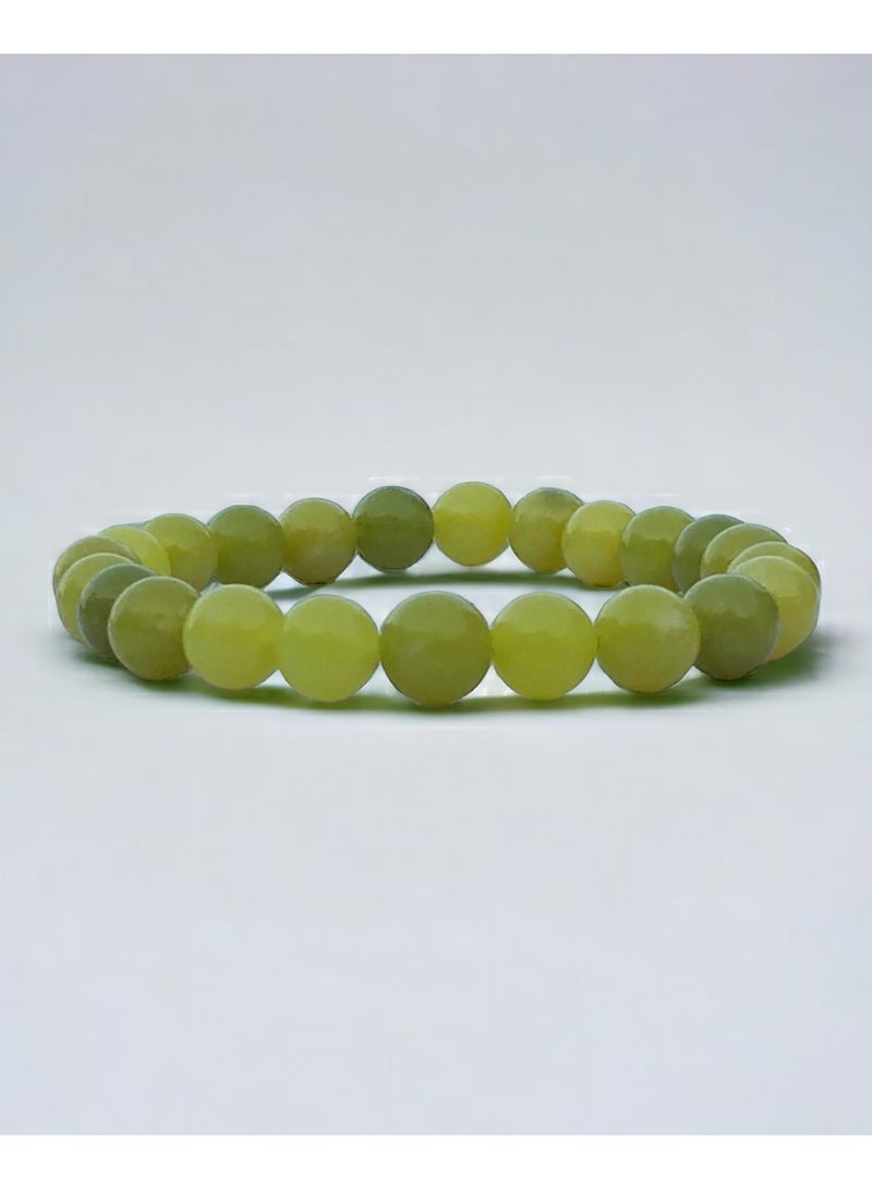 HADIGEMS 8mm Serpentine Gemtone Streach Bracelet In Rare Apple Green Color Aka Zehrmora - Image 1