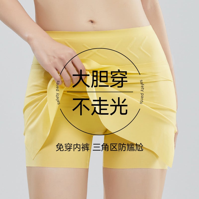 3980 Summer Thin Traceless Abdominal Triangle Double-layer Sheltering Anti-embarrassment Anti-running Light Bottoming Boxer Panties for Women bright yellow