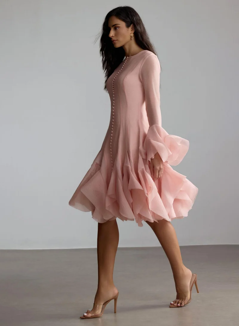 Sunfere Gloria Long Sleeve Flared Hem Midi Dress