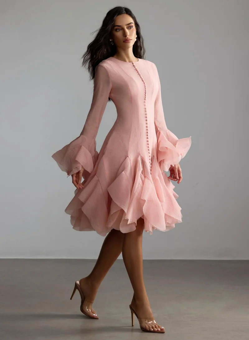 Sunfere Gloria Long Sleeve Flared Hem Midi Dress