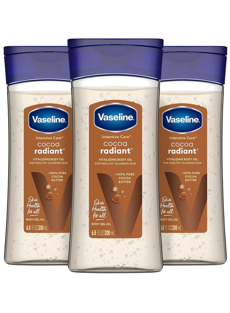 Vaseline Intensive Care Body Gel Oil Cocoa Radiant 6.8 oz, Pack of 3, Brown, 6.8 Ounce