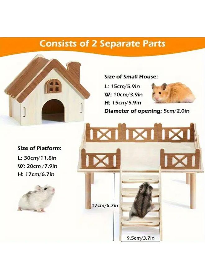 1 منزل هامستر خشبي منصّة مع سلم، مكان اختباء للهامستر السوري، ملحق قفص - Image 3