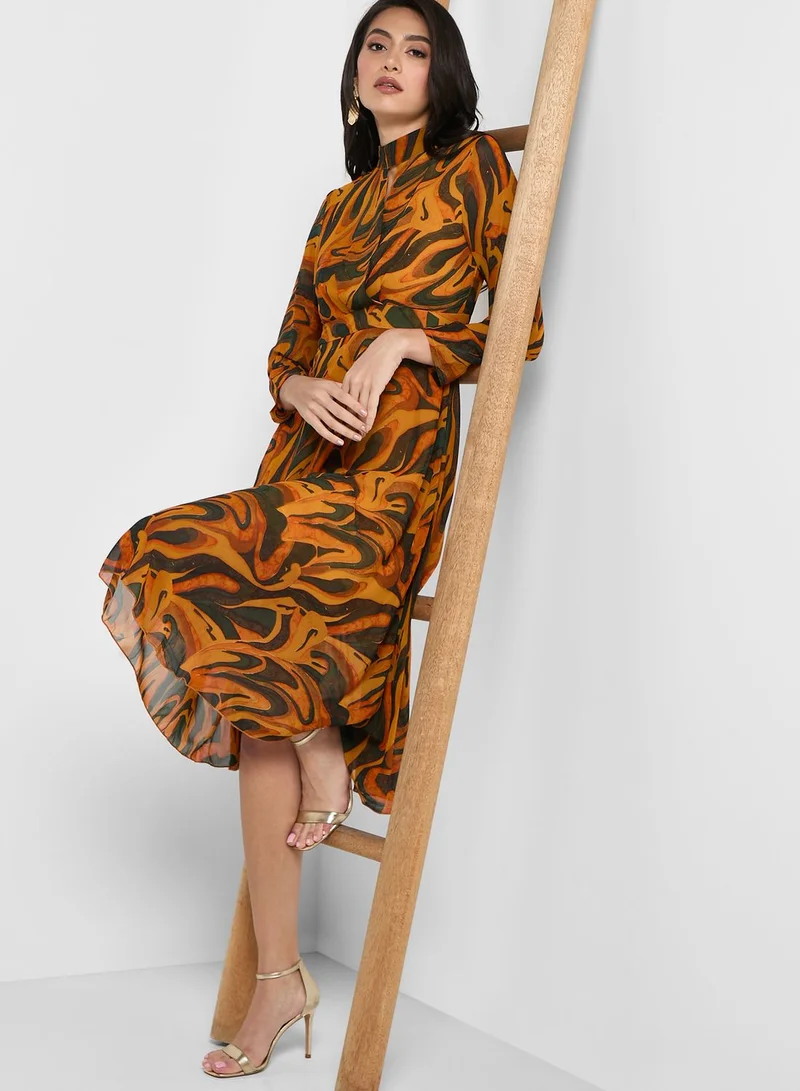 ELLA Printed Dress With Keyhole Neck