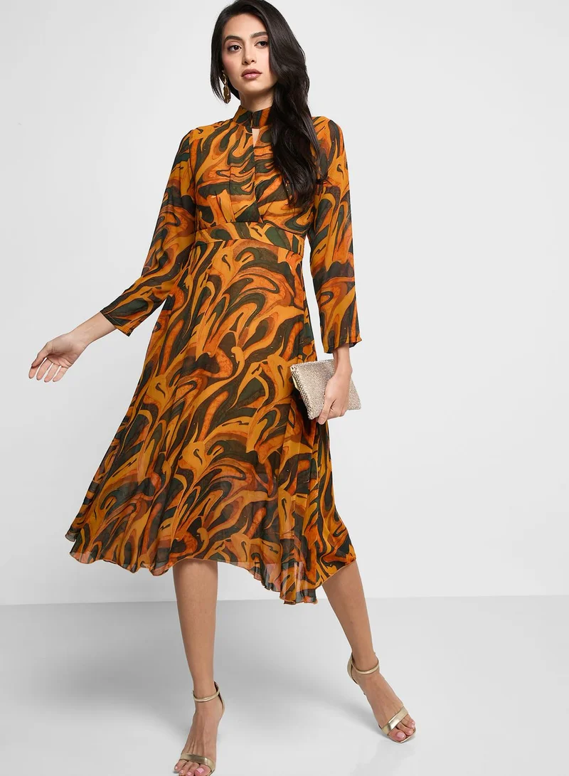 ELLA Printed Dress With Keyhole Neck