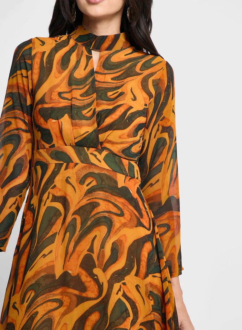 ELLA Printed Dress With Keyhole Neck