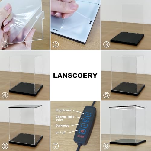 LANSCOERY Acrylic Display Case with Adjustable Yellow/White/Warm LED Light, UV Protection Clear Display Box, Dustproof Showcase for Action Figures, Models, Collectibles - 9.8x9.8x13.8inch - Image 5