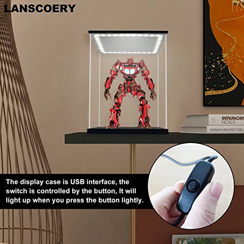 LANSCOERY Acrylic Display Case with Adjustable Yellow/White/Warm LED Light, UV Protection Clear Display Box, Dustproof Showcase for Action Figures, Models, Collectibles - 9.8x9.8x13.8inch - Image 4