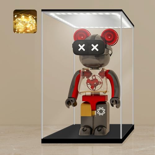 LANSCOERY Acrylic Display Case with Adjustable Yellow/White/Warm LED Light, UV Protection Clear Display Box, Dustproof Showcase for Action Figures, Models, Collectibles - 9.8x9.8x13.8inch - Image 1