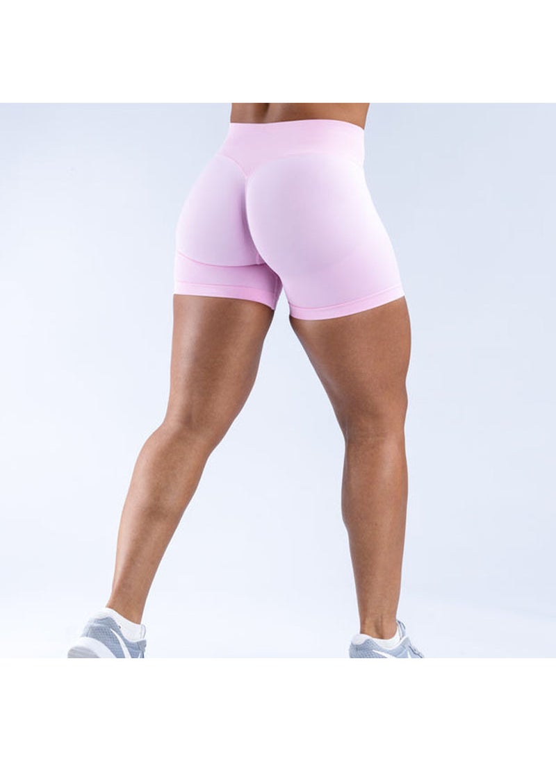 Generic Cross-border European and American Breathable Running Shorts Seamless High Elastic Training Hip Lifting Triple Pants Fitness Yoga Shorts Light rose pink 