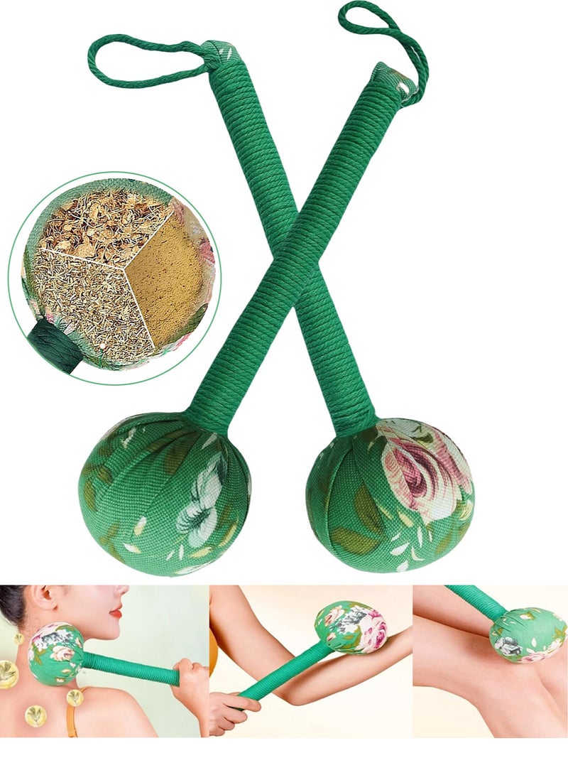 قطعتان من مطرقة تصريف لمفاوي بمقبض طويل 33 سم، مطرقة تدليك يدوية للجسم، مطرقة تدليك بالشيح، مطرقة تدليك للظهر، مطرقة تدليك للجسم بالكامل من نبات الشيح للاستخدام المنزلي والسفر والمكتب، لتخفيف آلام ا - Image 1