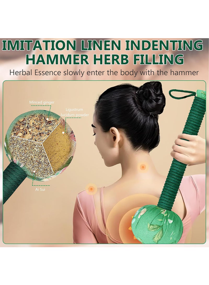 قطعتان من مطرقة تصريف لمفاوي بمقبض طويل 33 سم، مطرقة تدليك يدوية للجسم، مطرقة تدليك بالشيح، مطرقة تدليك للظهر، مطرقة تدليك للجسم بالكامل من نبات الشيح للاستخدام المنزلي والسفر والمكتب، لتخفيف آلام ا - Image 2