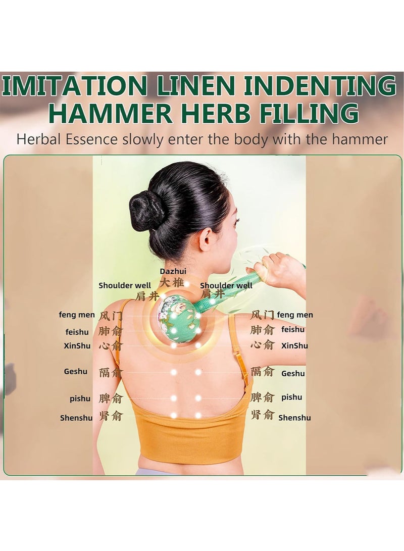 قطعتان من مطرقة تصريف لمفاوي بمقبض طويل 33 سم، مطرقة تدليك يدوية للجسم، مطرقة تدليك بالشيح، مطرقة تدليك للظهر، مطرقة تدليك للجسم بالكامل من نبات الشيح للاستخدام المنزلي والسفر والمكتب، لتخفيف آلام ا - Image 3