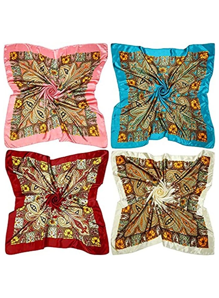 SYOSI Head Scarves, 35” Satin Large Square Silky Feeling Headband, Satin Boho Hair Bandanas, Cashew Square Scarves Neckerchief, Fashion Hair Accessories for Women, 4 Pack (Vintage Series)  - Image 2