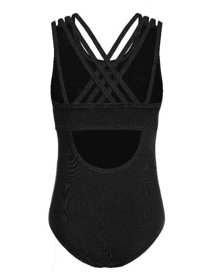 Arshiner Arshiner Girls' Gymnastic Ballet Leotards Crisscross Straps Sleeveless Tank One Piece Outfit,Black,11-12 Years - Image 5