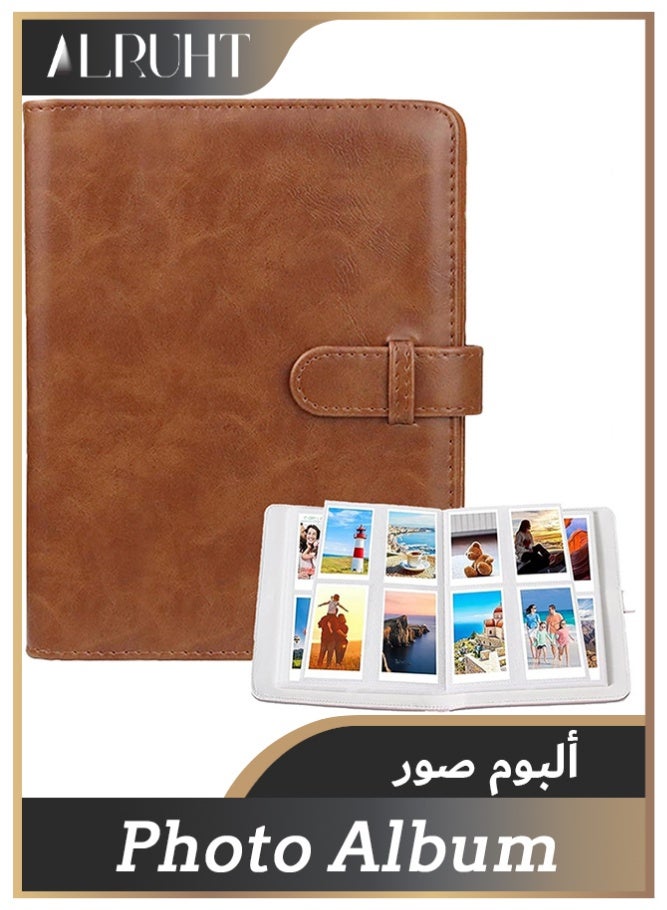 Alruht 128 Pockets Photo Album for 3 Inch Photos, PU Leather Cover Mini Picture Holder, Portable Book-Style Album for Family Wedding Graduation Baby Pictures, Home Decor and Gift (Brown) - Image 1