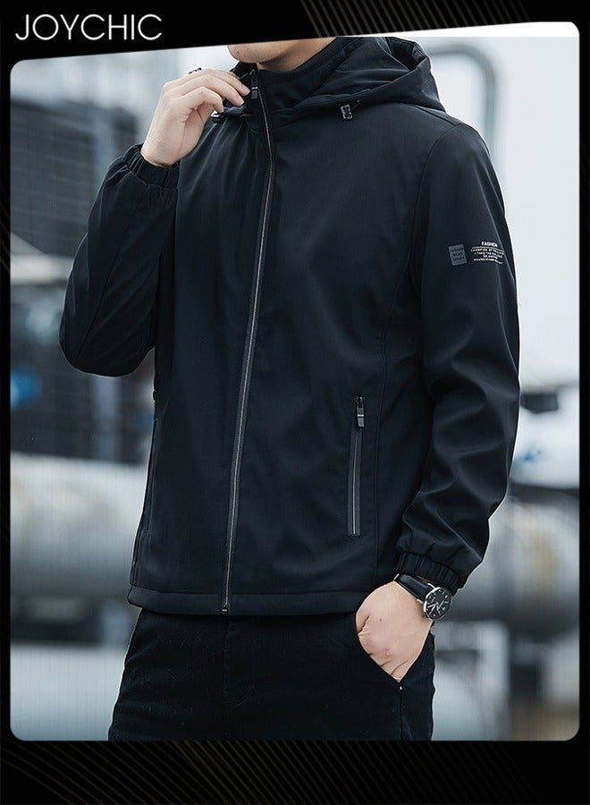 Joychic Solid Pattern Spring and Autumn Men's Jacket Hooded Casual Sports Windproof Zipper Coat with Cap Outdoor - Image 2