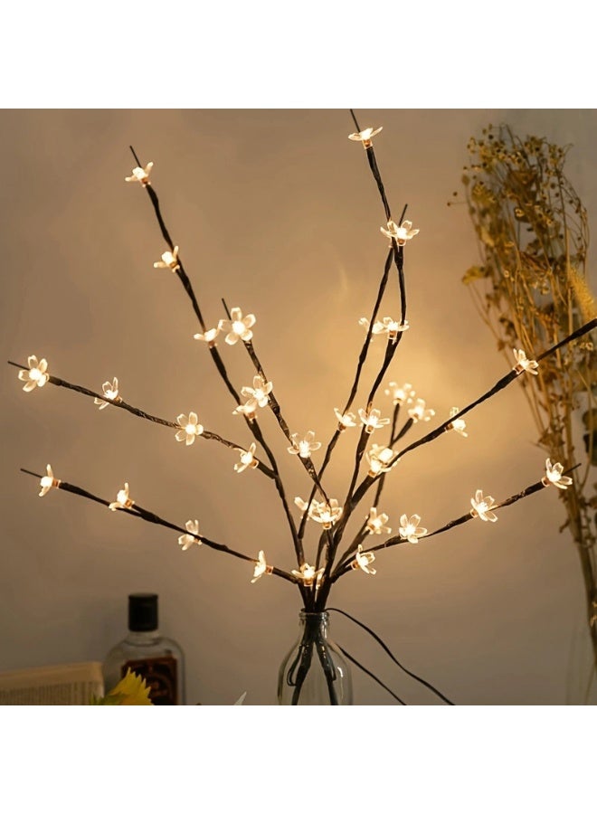 2-piece set, each with 20 LED cherry blossom lights, battery-powered, suitable for home living room and bedroom vase/branch decoration, holiday decorative lights, LED cherry blossom decoration, vase filler - Image 2