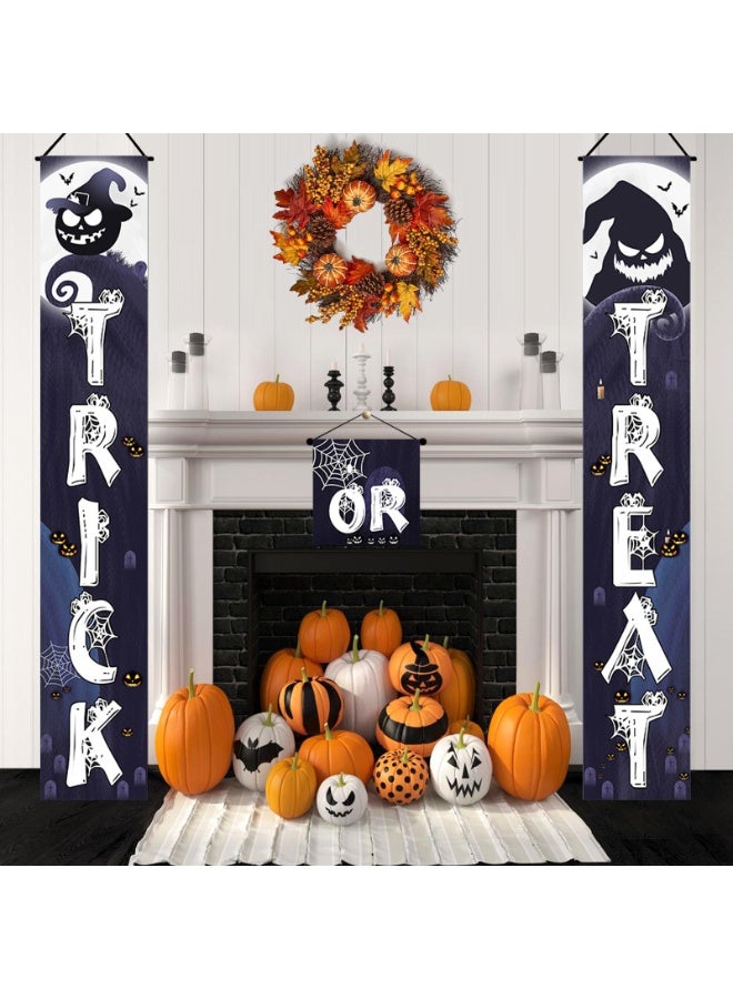Porch Banner Trick or Treat Porch Signs Hanging Banner Welcome Signs Couplets Porch Flag for Gate Garden Front Door Home Outdoor Yard Party Decor Halloween (A) - Image 5
