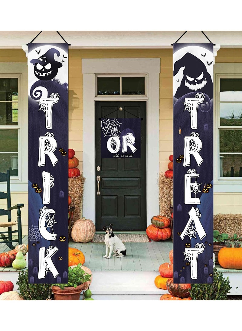 Porch Banner Trick or Treat Porch Signs Hanging Banner Welcome Signs Couplets Porch Flag for Gate Garden Front Door Home Outdoor Yard Party Decor Halloween (A) - Image 4