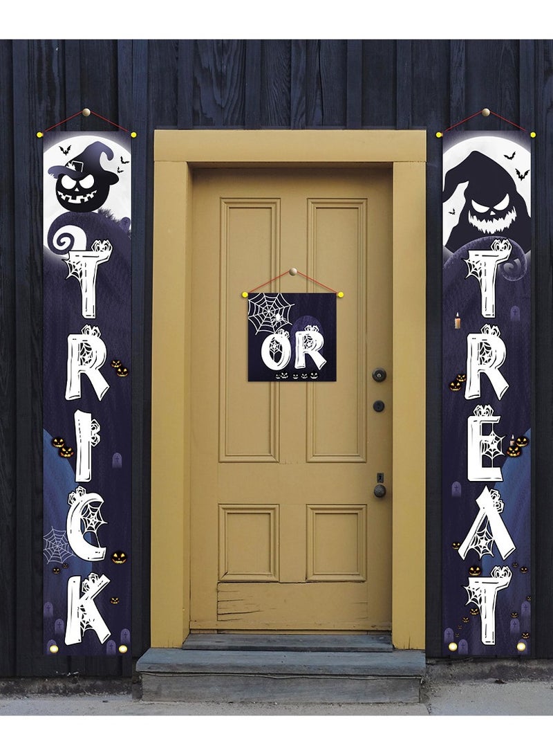 Porch Banner Trick or Treat Porch Signs Hanging Banner Welcome Signs Couplets Porch Flag for Gate Garden Front Door Home Outdoor Yard Party Decor Halloween (A) - Image 1