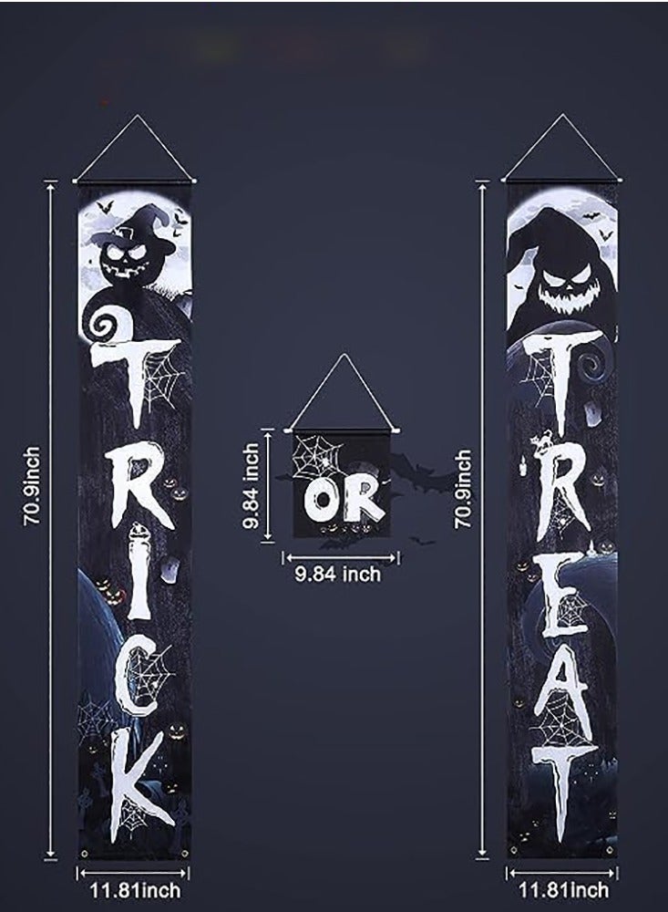 Porch Banner Trick or Treat Porch Signs Hanging Banner Welcome Signs Couplets Porch Flag for Gate Garden Front Door Home Outdoor Yard Party Decor Halloween (A) - Image 3