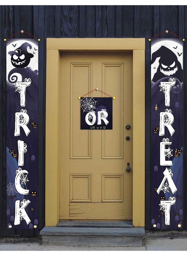 Porch Banner Trick or Treat Porch Signs Hanging Banner Welcome Signs Couplets Porch Flag for Gate Garden Front Door Home Outdoor Yard Party Decor Halloween (A) - Image 1