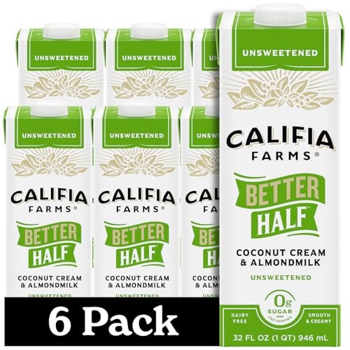Califia Farms - Unsweetened Better Half, Half and Half Substitute, 32 Oz (Pack of 6), Almond Milk, Coconut Cream, Coffee Creamer, Keto, Shelf Stable, Dairy Free, Plant Based, Vegan - Image 1