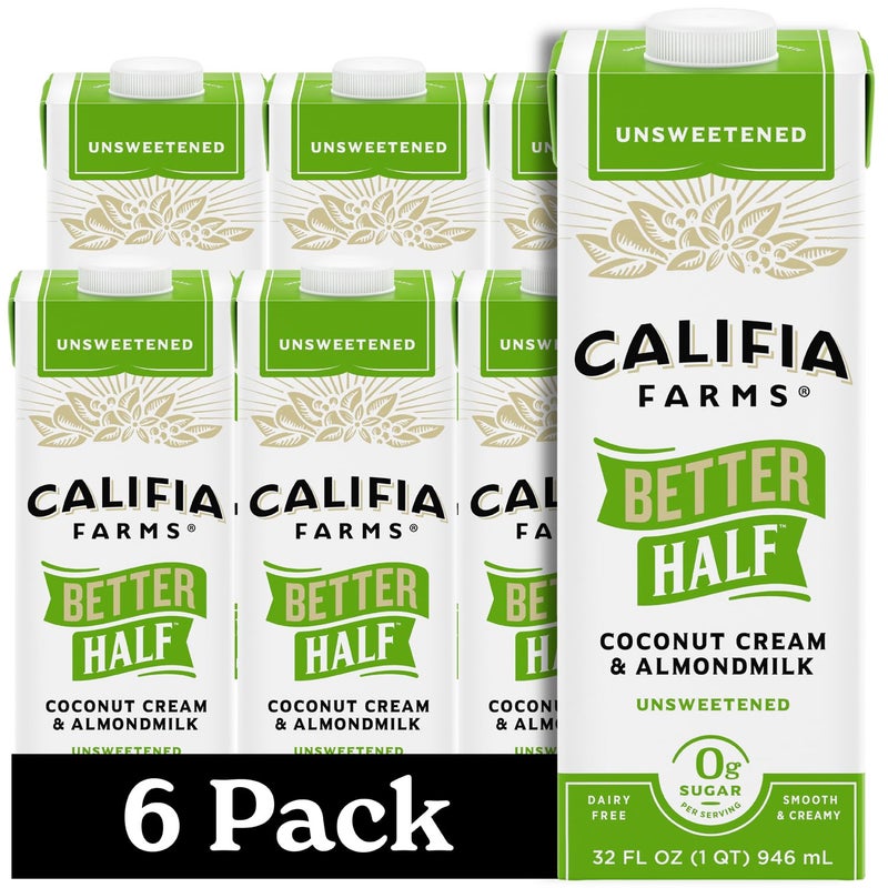 Califia Farms - Unsweetened Better Half, Half and Half Substitute, 32 Oz (Pack of 6), Almond Milk, Coconut Cream, Coffee Creamer, Keto, Shelf Stable, Dairy Free, Plant Based, Vegan - Image 2