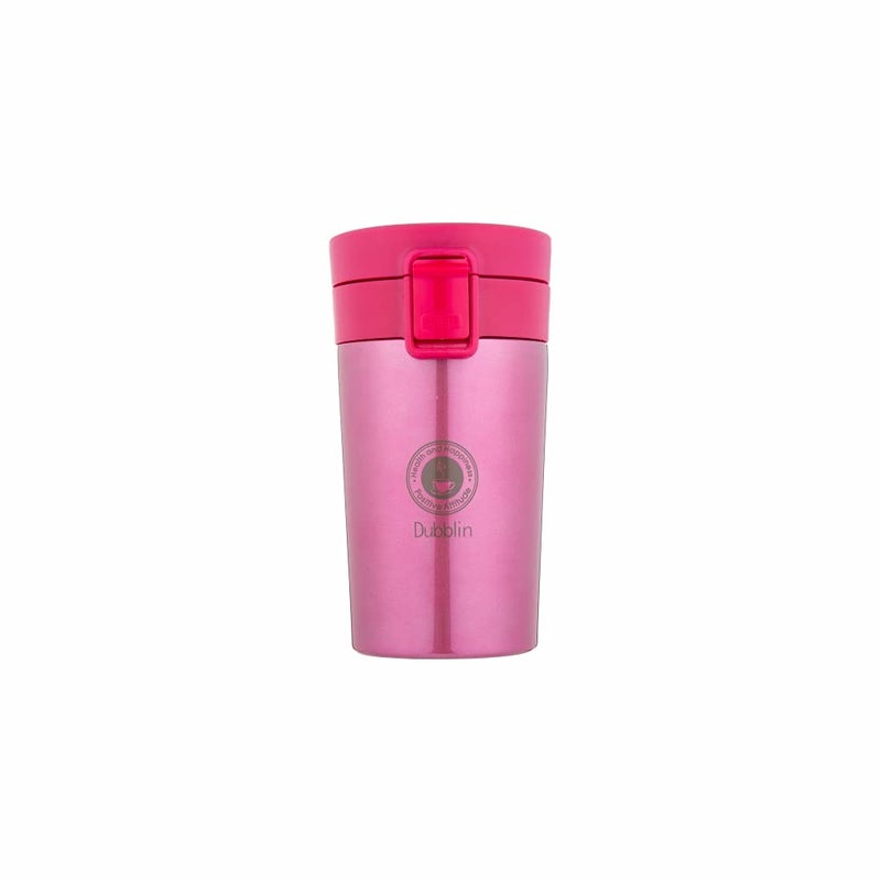 DUBBLIN Frappe Stainless Steel Tea Coffee Mug Double Wall Vacuum Insulated Travel Mug with Leak Proof Lid Wide Mouth Tumbler Thermos Flask Keeps Hot 6 Hrs Cold 12 Hrs 300ML Pink - Image 1