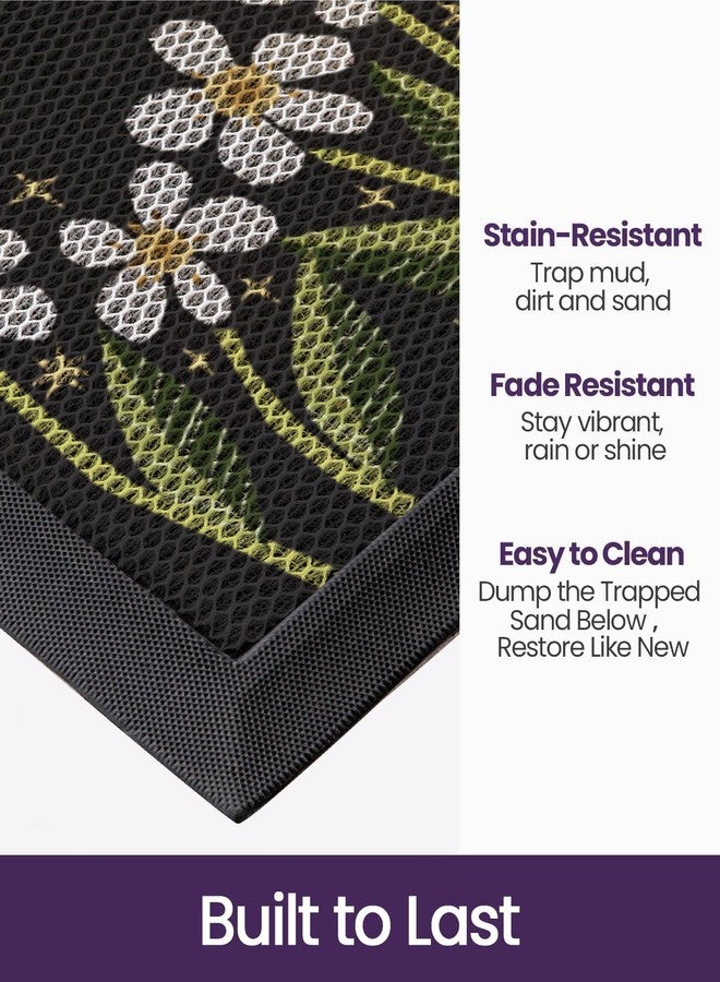 DEXI Front Door Mat Outside Entrance, 17x30 Spring Entryway Doormat Dirt Trapper, Heavy Duty Non Slip Entry Mats for Patio Garage Porch Home Decorative, Black - Image 3