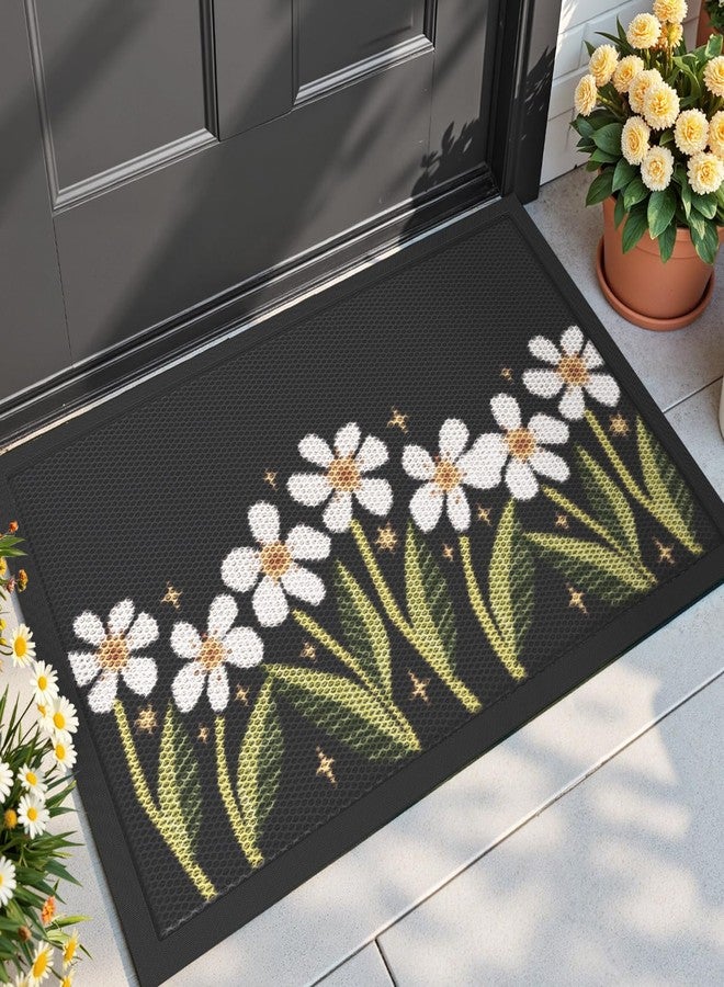DEXI Front Door Mat Outside Entrance, 17x30 Spring Entryway Doormat Dirt Trapper, Heavy Duty Non Slip Entry Mats for Patio Garage Porch Home Decorative, Black - Image 1