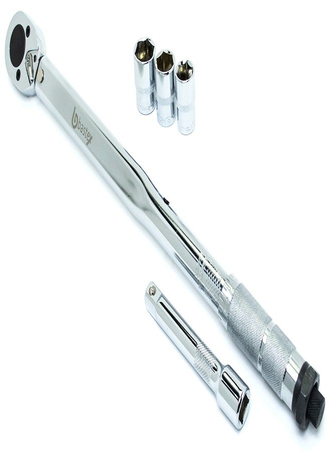 Bastex 1/2" inch Drive Torque Wrench Locking Click 18" Length with 1/2" Extension Bar 125 mm Length & Three 1/2 in Drive Sockets 21 mm 19 mm 17 mm contained in Hard Shell Plastic Storage Unit Case by Bastex - Image 1