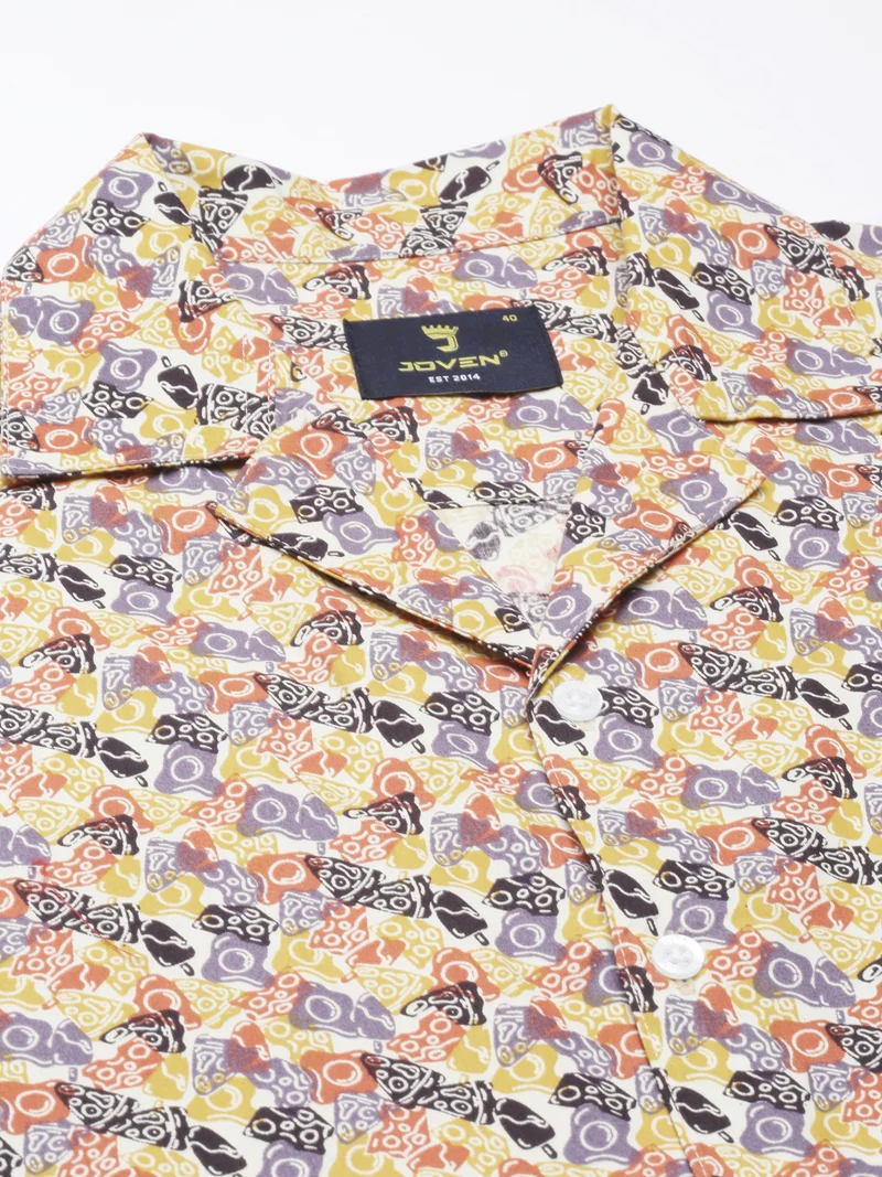 Joven  Beige Printed Camp Collar Casual Shirt for Men for Men | Best Price UAE