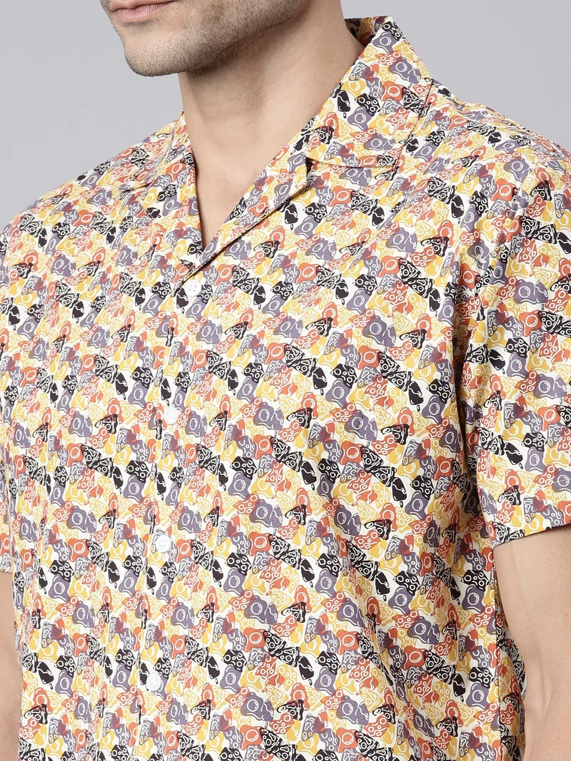 Joven  Beige Printed Camp Collar Casual Shirt for Men for Men | Best Price UAE