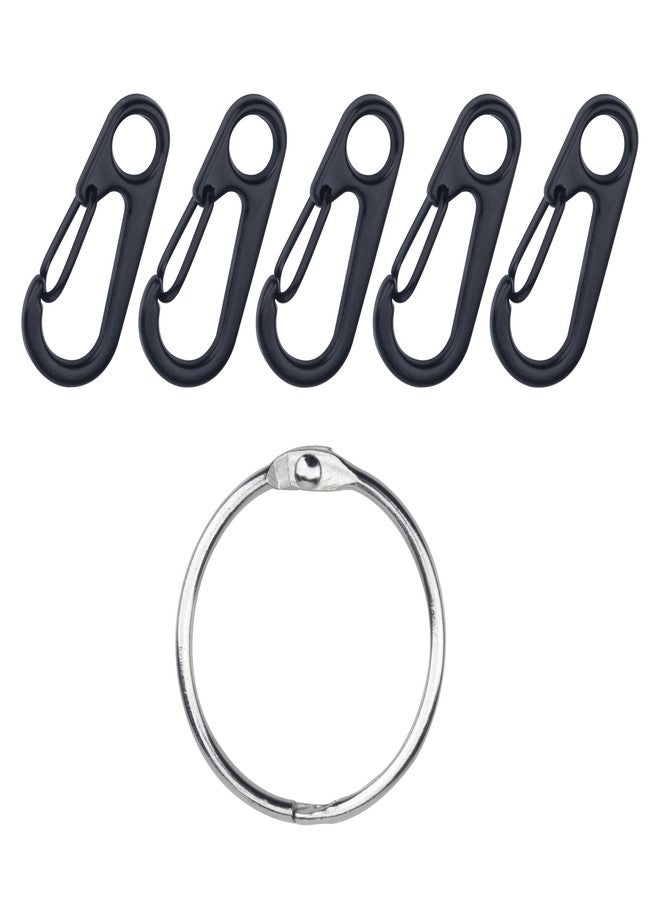 SWATOM Small Mini Carabiner Clip Tiny Spring Snap Hook Keychains Micro Carabiners for Paracord EDC Alloy Key Rings Outdoor Hiking Fishing Camping Backpack Accessories (Mini Black 5P+Keyring) - Image 1
