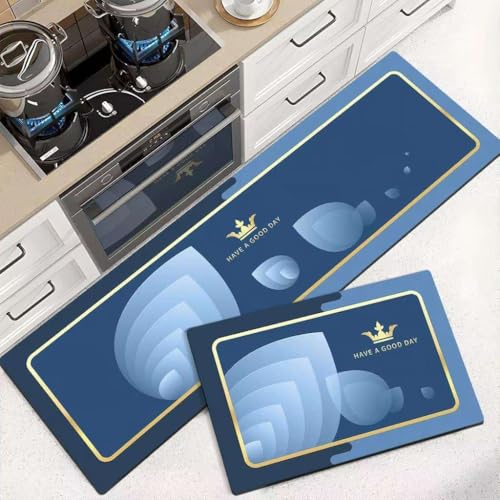 Outlay Home 2 Pcs Kitchen Mats - Waterproof Memory Foam Standing Desk Floor Mat Non Slip Rugs, Comfort Runner Rug Floor Carpets for Kitchen Home Office, Sink & Laundry(120 * 40 cm, 40 * 60 cm) (Good Day) - Image 1