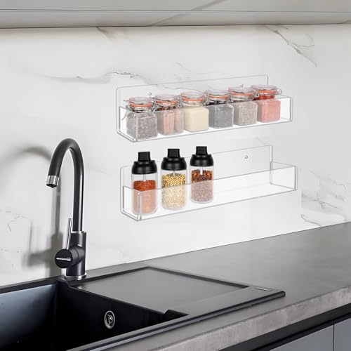 Douildhaiy Acrylic Spice Rack Wall Mount-12 Inch, Clear Spice Shelf Storage Holder, 4 Pack Hanging Seasoning Rack Organizer for Cabinet Door, Cupboard or Wall Kitchen (Adhesive or Screw) - Image 4