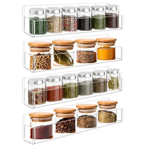 Douildhaiy Acrylic Spice Rack Wall Mount-12 Inch, Clear Spice Shelf Storage Holder, 4 Pack Hanging Seasoning Rack Organizer for Cabinet Door, Cupboard or Wall Kitchen (Adhesive or Screw) - Image 1