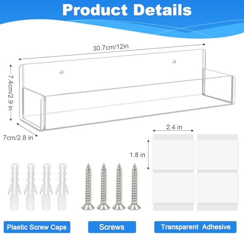 Douildhaiy Acrylic Spice Rack Wall Mount-12 Inch, Clear Spice Shelf Storage Holder, 4 Pack Hanging Seasoning Rack Organizer for Cabinet Door, Cupboard or Wall Kitchen (Adhesive or Screw) - Image 3