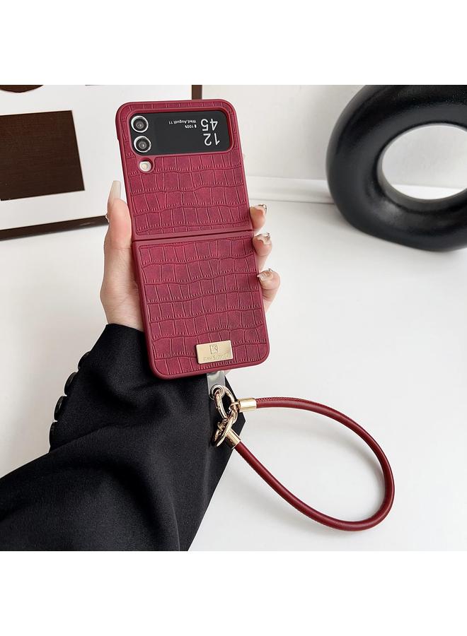 اس-توب جراب لهاتف Samsung Galaxy Z Flip 4 مصنوع من مادة TPU بنسيج التمساح مع حزام - Image 2