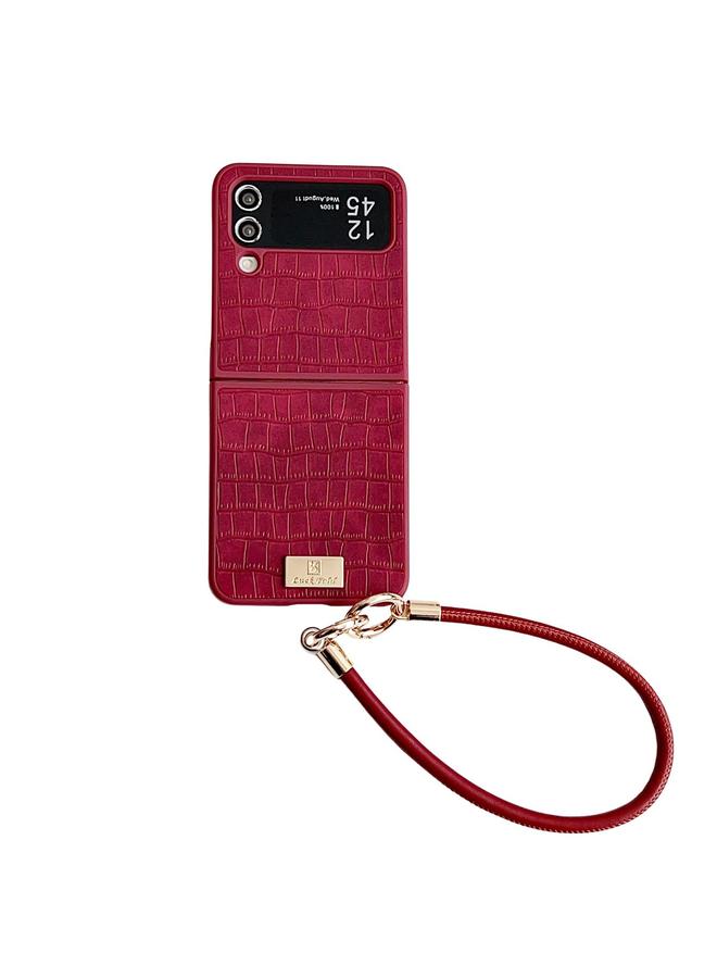 اس-توب جراب لهاتف Samsung Galaxy Z Flip 4 مصنوع من مادة TPU بنسيج التمساح مع حزام - Image 1